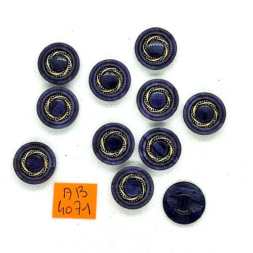 11 boutons en résine violet et doré - 17mm - ab4071