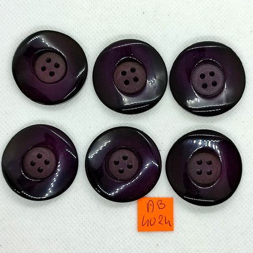 6 boutons en résine violet foncé - 34mm - ab4024