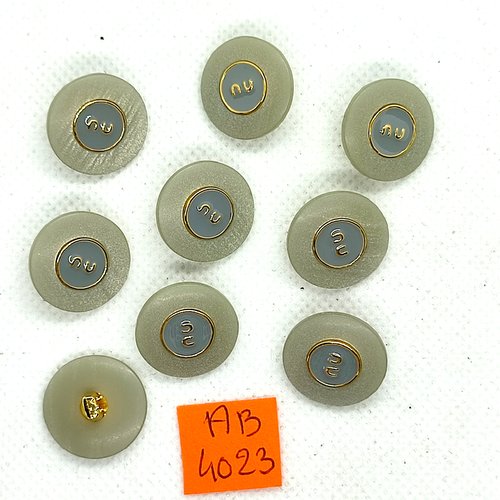 9 boutons en résine gris et doré - 18mm - ab4023