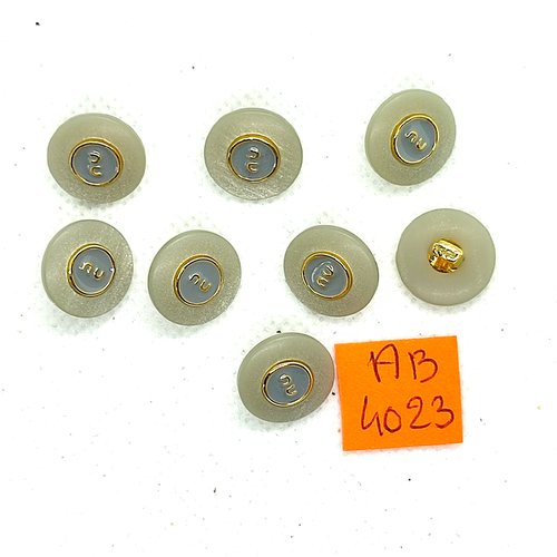 8 boutons en résine gris et doré - 14mm - ab4023