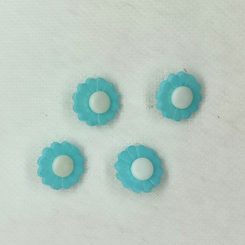 4 boutons en résine fantaisie - fleur bleu clair et blanc - 15mm - bri651