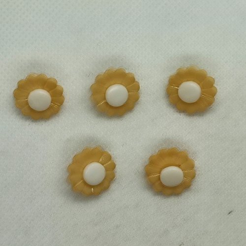 5 boutons en résine fantaisie - fleur beige et blanc - 15mm - bri651