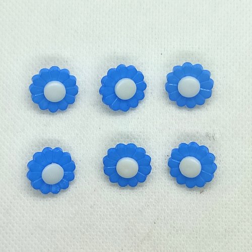 6 boutons en résine fantaisie - fleur bleu et blanc - 15mm - bri651