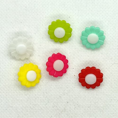 6 boutons en résine fantaisie - fleur multicolore et blanc - 15mm - bri651n1