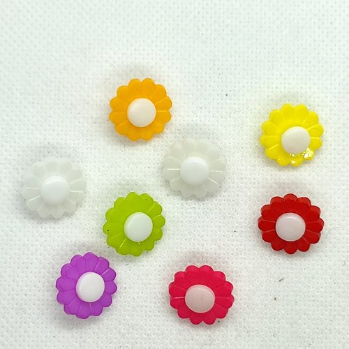 8 boutons en résine fantaisie - fleur multicolore et blanc - 15mm - bri651n2
