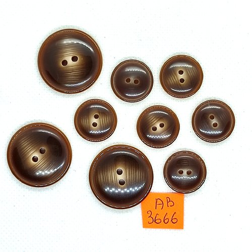 9 boutons en résine marron - 27mm et 18mm - ab3666