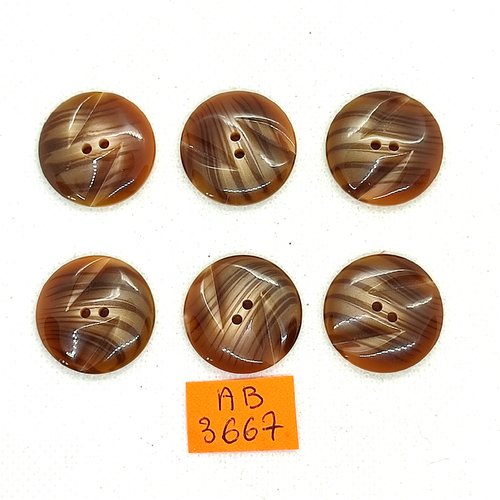 6 boutons en résine marron - 23mm - ab3667