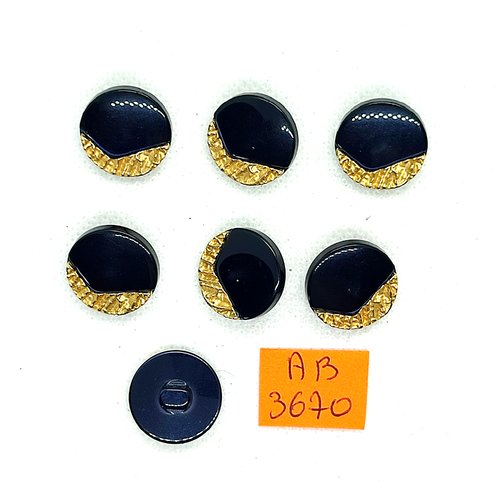7 boutons en résine bleu foncé et doré - 17mm - ab3670