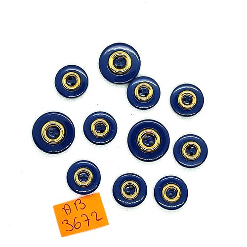 11 boutons en résine bleu et doré - 18mm et 14mm - ab3672
