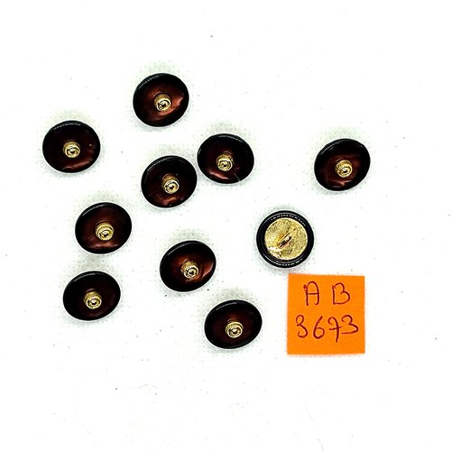 10 boutons en résine marron/violet et doré - 12mm - ab3673