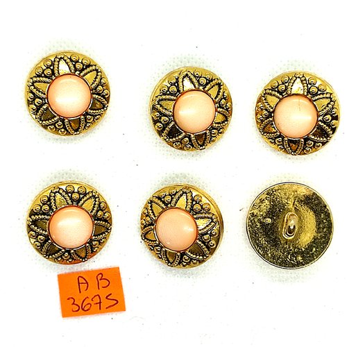 6 boutons en résine rose et doré - 23mm - ab3675