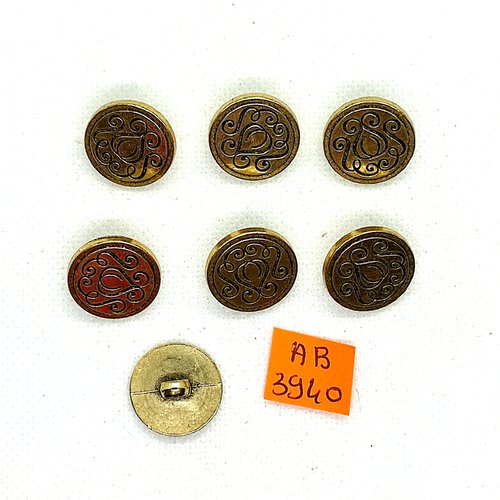 7 boutons en résine doré  - 18mm - ab3940