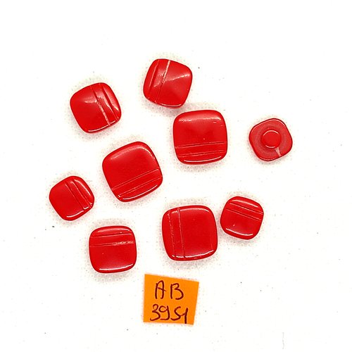 9 boutons en résine rouge - 15x15mm - ab3951