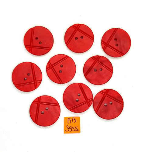 9 boutons en résine rouge - 26mm - ab3955