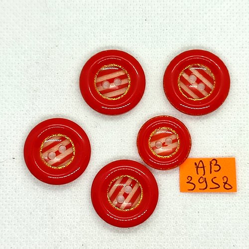 5 boutons en résine rouge - 22mm et 18mm - ab3958