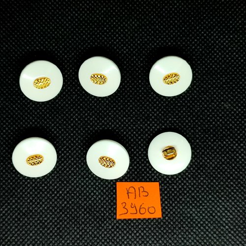 6 boutons en résine blanc et doré - 17mm - ab3960