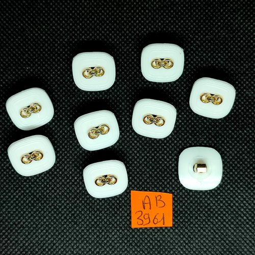 9 boutons en résine blanc et doré - 17x17mm - ab3961