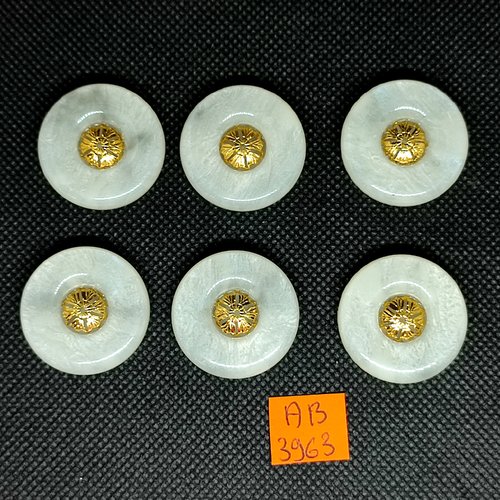6 boutons en résine ivoire et doré - 27mm - ab3963