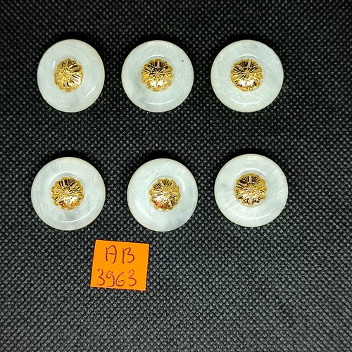 6 boutons en résine ivoire et doré - 22mm - ab3963