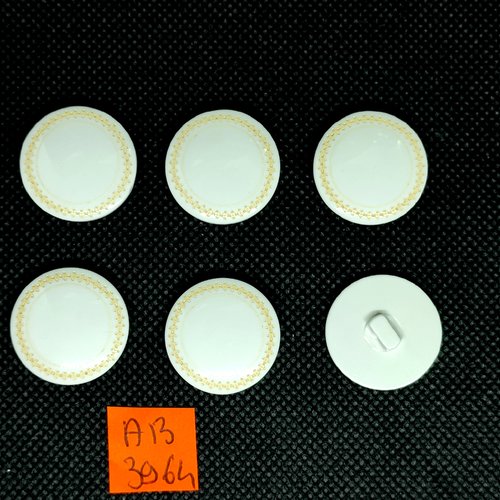 6 boutons en résine blanc cassé avec un liserai jaune - 22mm - ab3964