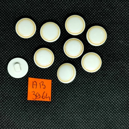 9 boutons en résine blanc cassé avec un liserai jaune - 15mm - ab3964