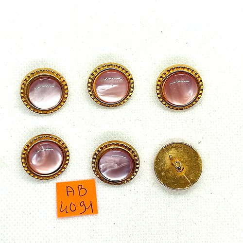 6 boutons en résine rose et doré - 18mm - ab4091