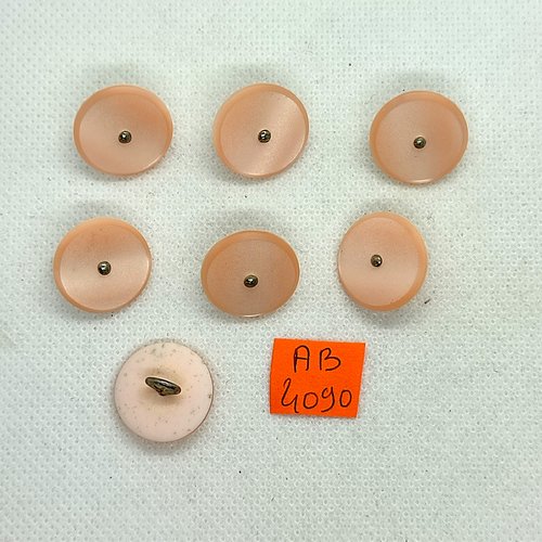 7 boutons en résine rose et métal argenté - 18mm - ab4090