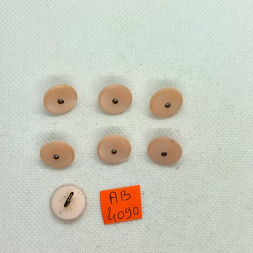 7 boutons en résine rose et métal argenté - 14mm - ab4090