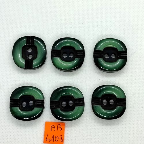 6 boutons en résine vert et noir - 26mm - ab4108