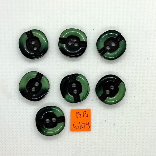 7 boutons en résine vert et noir - 22mm - ab4108