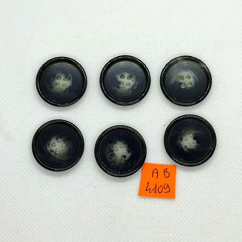 6 boutons en résine gris et noir - 25mm - ab4109