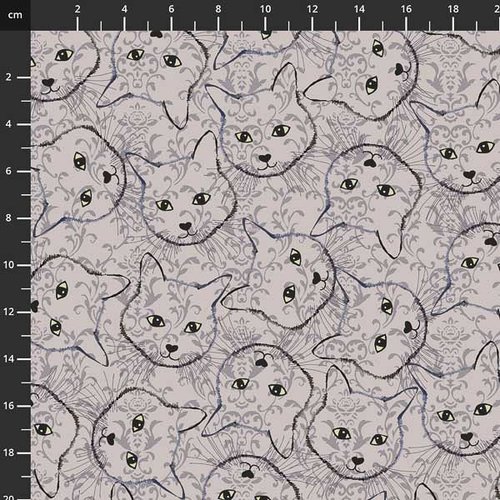Tissu stof fabrics " fluffy raffi" - tête de chat - coton - 10cm/laize