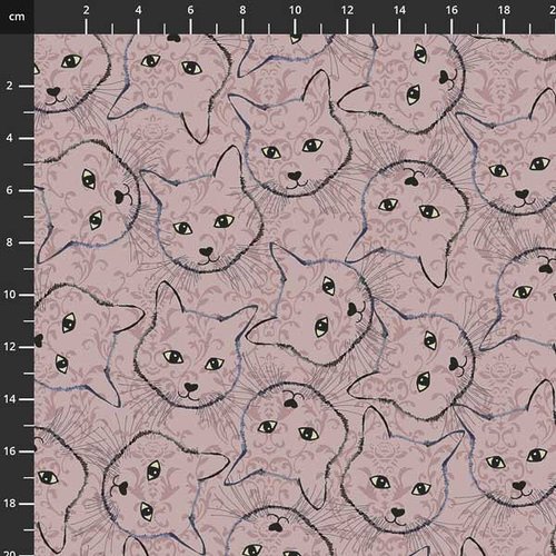Tissu stof fabrics " fluffy raffi" - tête de chat rosé - coton - 10cm/laize