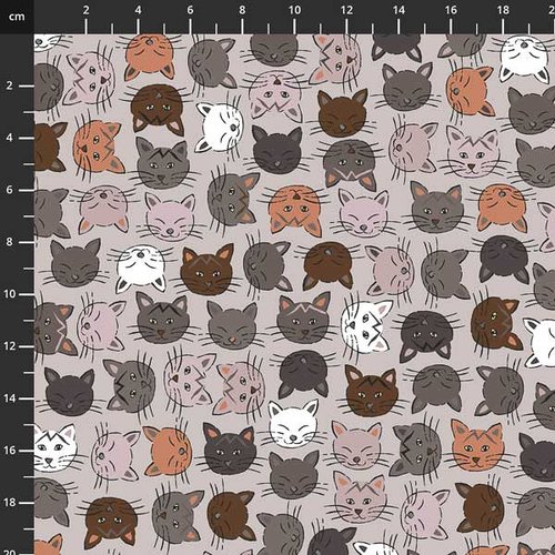 Tissu stof fabrics " fluffy raffi" - petite tête de chat - coton - 10cm/laize