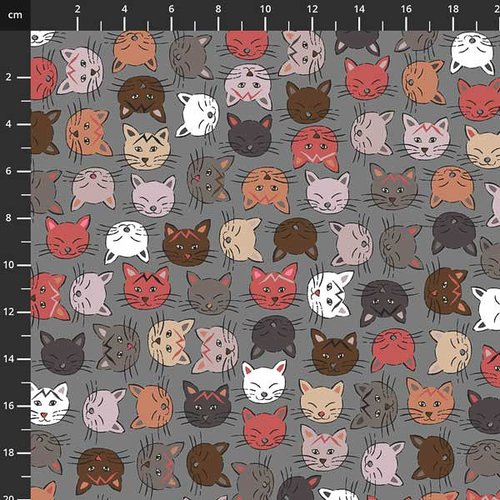 Tissu stof fabrics " fluffy raffi" - petite tête de chat - coton - 10cm/laize