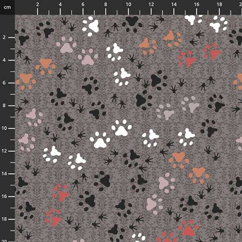 Tissu stof fabrics " fluffy raffi" - empreinte de chat gris - coton - 10cm/laize