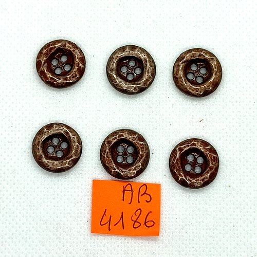 6 boutons en métal doré et marron - 15mm - ab4186