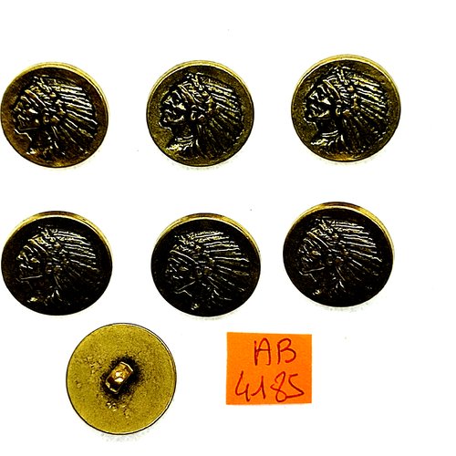 7 boutons en métal doré - tete d'indien - 22mm - ab4185