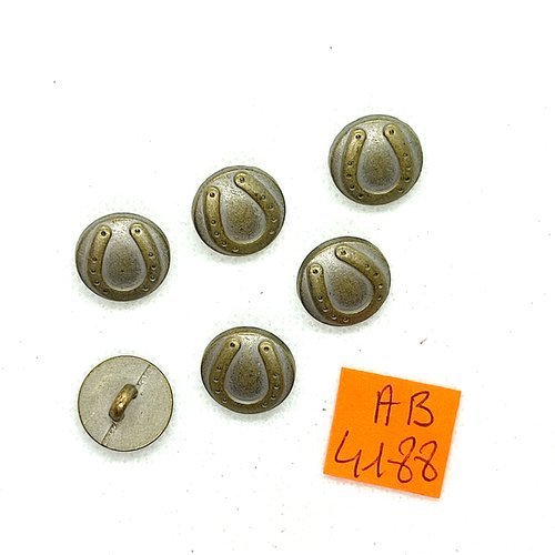 6 boutons en métal argenté et doré - fer à cheval - 14mm - ab4188