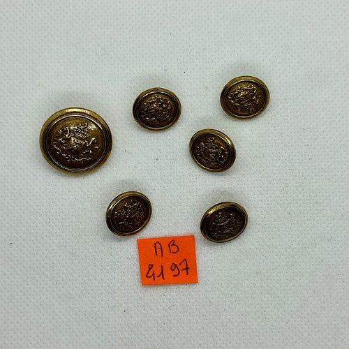 6 boutons en métal doré - un blason - 22mm et 15mm - ab4197