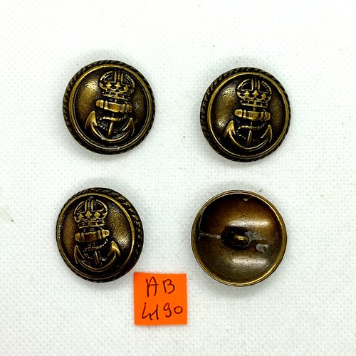 4 boutons en métal doré - vintage - une ancre - 28mm - ab4190