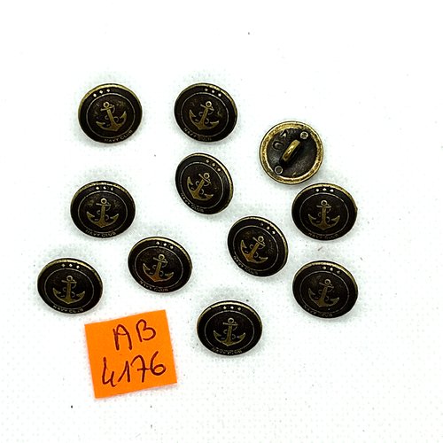 11 boutons en métal bronze - une ancre - 13m - ab4176