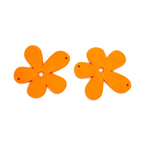 2 breloques fleur orange - bois - 56mm