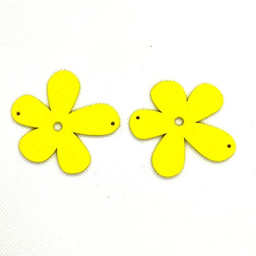 2 breloques fleur jaune - bois - 56mm
