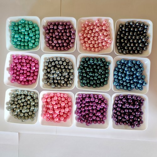 Lot de 1200 perles en verre nacrées multicolore - 8mm