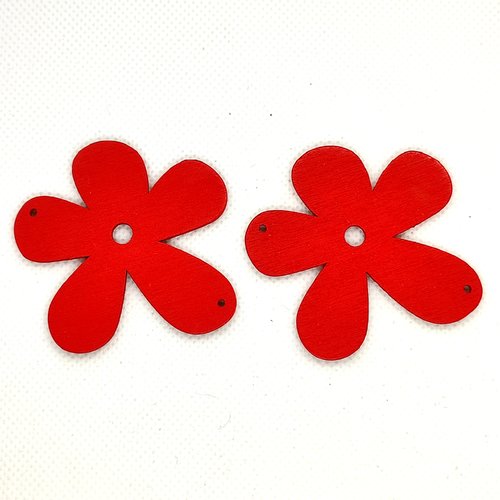 2 breloques fleur rouge - bois - 56mm