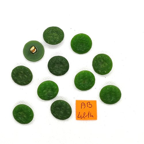 11 boutons en résine vert - 17mm - ab4214