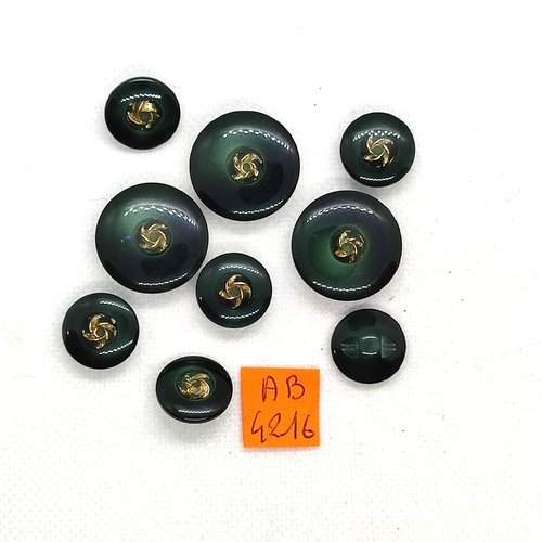 9 boutons en résine vert et doré - 22mm et 15mm - ab4216