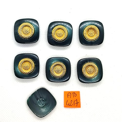 7 boutons en résine vert et doré - 23x23mm - ab4217