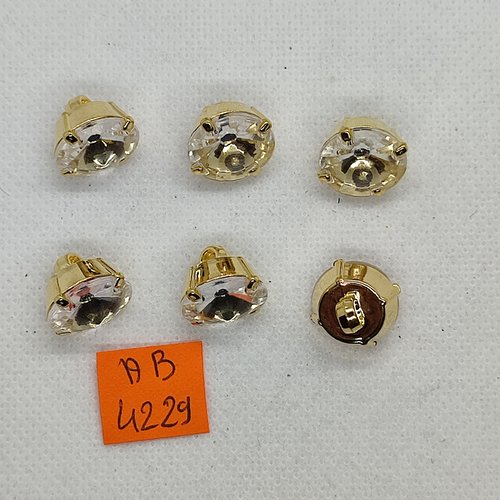 6 boutons en métal doré avec un strass - 14mm - ab4229